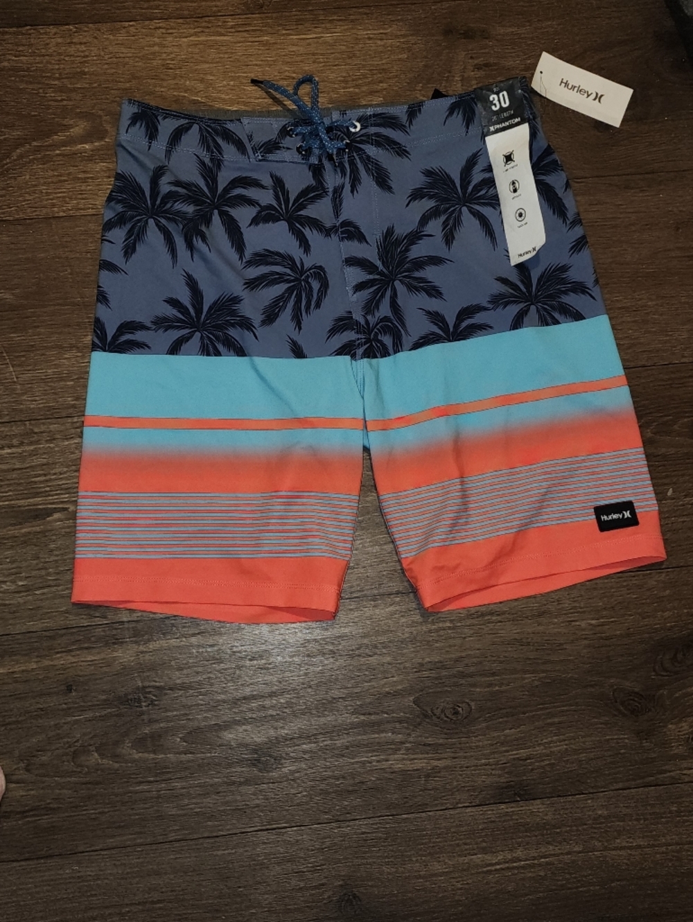 Hurley Phantom Weekender Men’s Blue, Teal & Coral Palm-Print Board Shorts 30 NWT